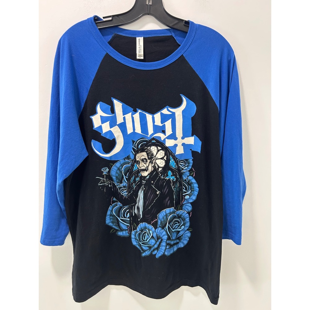 Ghost Band Raglan Baseball Tee Papa Emeritus Blue Roses Black Blue XL
